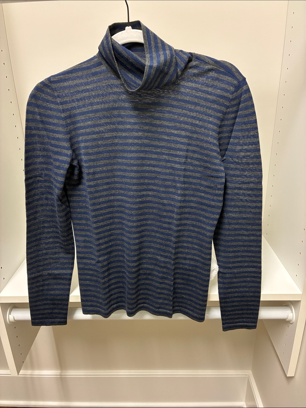 Striped Navy and Gray Women's Turtleneck Sweater